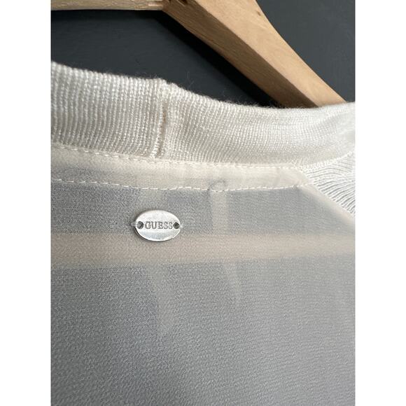 Guess Ivory Lightweight Sheer Back Deep V Cardigan Sweater Size Small - Picture 10 of 10